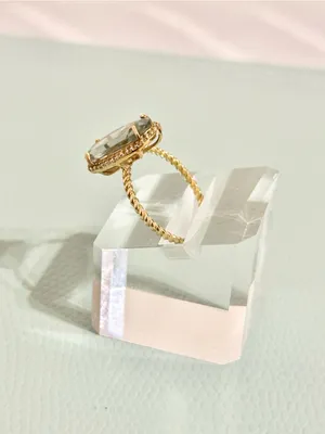TJ Maxx 14K Gold Plated Oval Green Amethyst Twisted Rope Cocktail Ring Sz 9 thumbnail 3