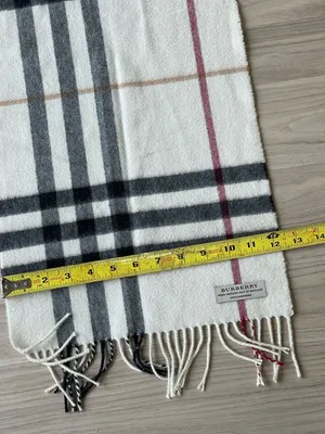 Burberry Cream Plaid Cashmere Scarf with Black and Burgundy Stripes thumbnail 6