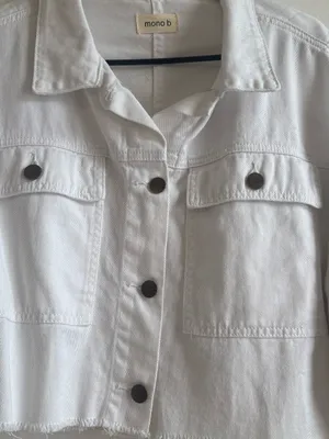 Mono B White Cropped Denim Jacket Size L thumbnail 2