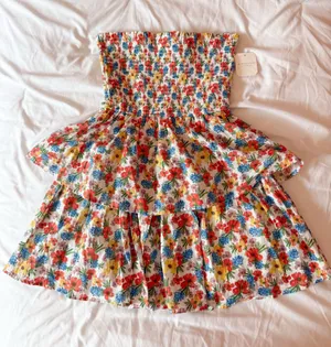 Floral Multi Strapless Smocked Tiered Mini Dress Size XS thumbnail 1