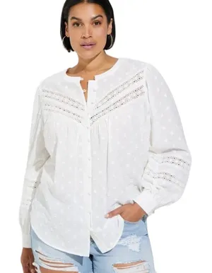 Torrid Cotton Clip Dot Lace Trim Long Sleeve Top Size 0 thumbnail 1