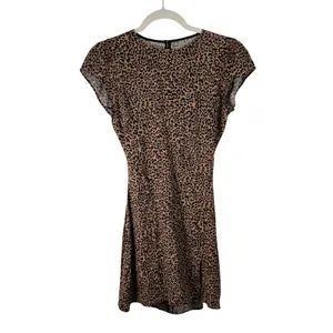Reformation‎ Lena Leopard Print Open Back Mini Dress Tan Black Slit Womens 2 thumbnail 3