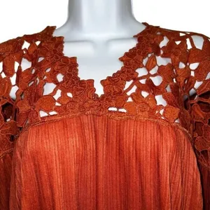 EXPRESS Dark Pumpkin Lace Embroidered Trim Belled‎ Sleeve Blouse M thumbnail 3