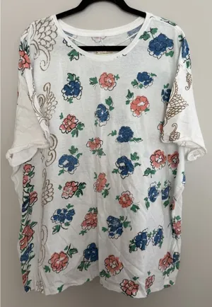 Free People We The Free Nina Boheme Floral Printed Tee Ivory Women's Size Large thumbnail 1