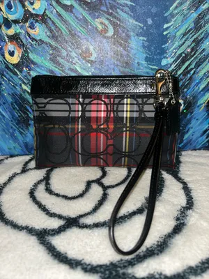 Coach Plaid Signature Wristlet in Red, Black and Tan thumbnail 3