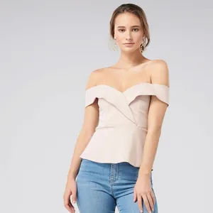 Forever New Pink Shakira Cross Over Off-shoulder Peplum Ponte Zip Top Blouse S thumbnail 2