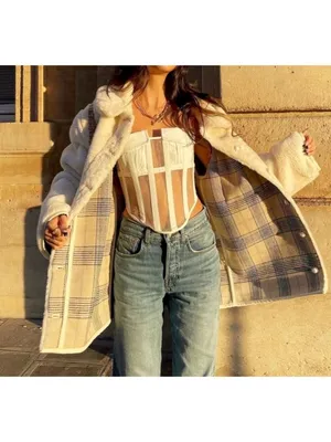 Lovers Friends Natalia Faux Fur Reversible Jacket Ivory Teddy Tan Plaid Coat XS thumbnail 9