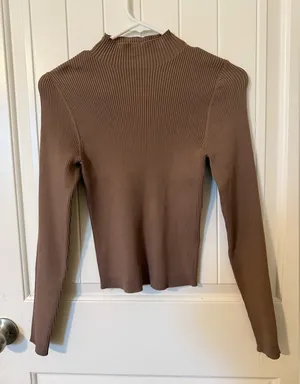 Women's Ribbed Tan Blouse Brown thumbnail 1