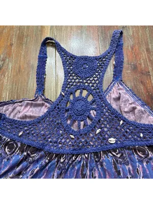 Free People Purple Ikat Crochet Back Tank Top M thumbnail 10