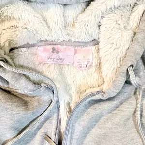 Jay Day Light Gray Faux Fur Sherpa Lined Zip Up Hoodie with Front Pockets Sz S thumbnail 5