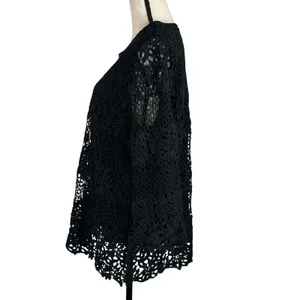 Alfred Dunner X-Large Top Floral Crochet Overlay 3/4 Flare Sleeves Stretch Black thumbnail 7