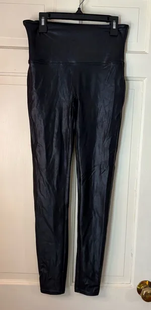 Spanx Women’s Black Leather Like Skinny High Rise Pull On Ankle Pants Sz Large thumbnail 1