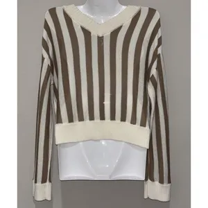 Honey Belle Sweater Womens Med Crop Top Tight Knit Brown & Ivory thumbnail 9