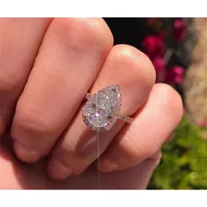 Boutique NEW Women's 3Ct Rhodium S925 Pear Halo‎ Teardrop Engagement Ring, Size 7 thumbnail 11