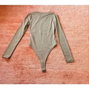 ZARA Taupe Long Sleeve Bodysuit Snap Closure Stretch Top Size S thumbnail 8