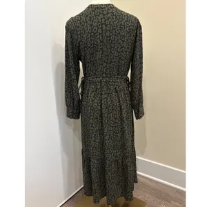 Rails Maple Dress Olive‎ Batik Cheetah Animal Print Midi V-Neck Long Sleeve M thumbnail 3