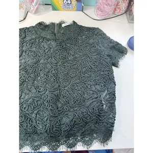 Zara Trafaluc Womens Green Lace Crop Top High Neck Back‎ Zip Short Sleeve Small thumbnail 6
