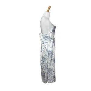 Cider Cowl Neck Blue White Dragonfly Satin Dress Cottagecore Criss Size Large thumbnail 5