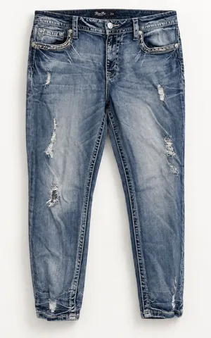 Miss Me Womens Mid Rise Ankle Skinny Distressed Embellished Jeans 34 E3498AK3A thumbnail 1