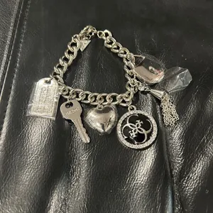Guess Silver-Tone Charm Bracelet with Heart, Key & Medallion thumbnail 3