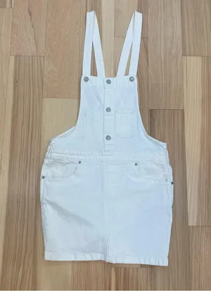 Levi’s White denim overall dress Sz S with pockets #denimdress thumbnail 2