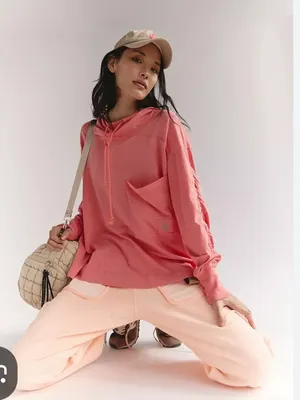 FP Movement by Free People Coral Drawstring Pullover Hoodie Xl thumbnail 2
