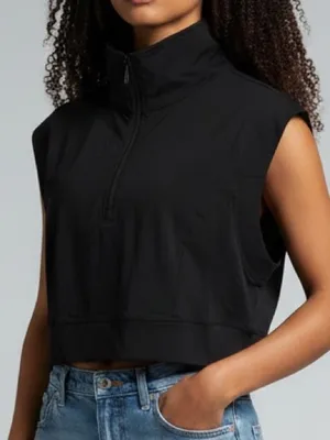 NWT Halara boxy mock neck quarter zip top black thumbnail 1