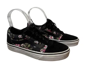 Vans Old Skool Floral Print Black Suede Low Top‎ Women's Shoes Size 6 Grunge thumbnail 1