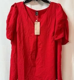 Emery Rose 3XL Red Textured Puff Sleeve Blouse thumbnail 1