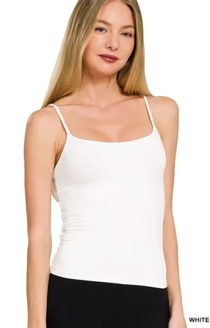 Zenana Double Layered Round Neck Spaghetti Cami - White - Small thumbnail 1