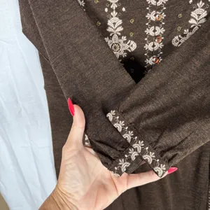 Sweet Magnolia Embroidered Long Sleeve Midi Dress M Brown Boho Peasant Cottage thumbnail 6