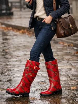 Lauren Ralph Lauren Rossalyn II Red Chain Print Rain Boots | Equestrian Style thumbnail 1
