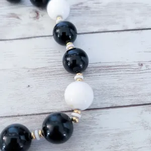 Vintage Monet Necklace Chunky Statement Black, White, Gold Tone thumbnail 3