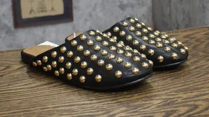 A New Day Womens Channing Studded Slip on Mule Flats Jet Black / Gold 7.5M thumbnail 1