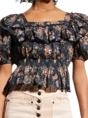 Ulla Johnson Women’s Size 8 Warner Square Neck Ruffle Peplum Cotton Blouse Top thumbnail 5