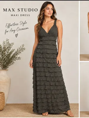 Max studio tiered dress gray women’s size L long thumbnail 2