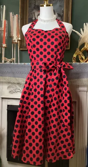 Topdress Red Black Polka Dot Halter Rockabilly Swing Dress Medium thumbnail 1