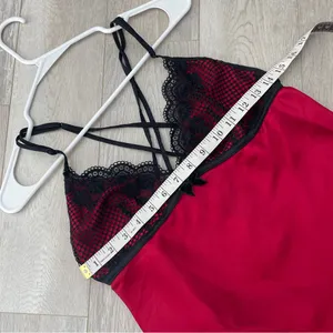 Linea Donatella Y2K Lace Tank Top racerback babydoll womens Black Red medium intimates lingerie thumbnail 3