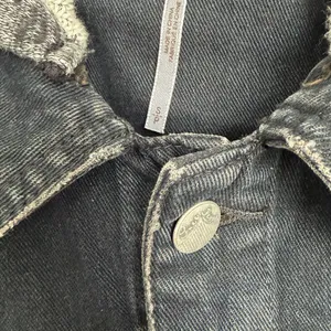Free People distressed Black Jean Jacket with charcoal Sleeves thumbnail 5