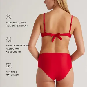 NWT Quince Italian High Rise Cherry Red Bikini Bottom Swimwear Sz L 🍒 sold out thumbnail 3