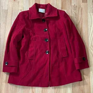 Gallery Pea Coat Womens XL Red Button Up Wool Vintage Inspired Old Money Preppy thumbnail 1