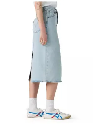 New Levi's Back Slit Midi Denim Skirt Size 29 Intense Subject LIght Wash thumbnail 3