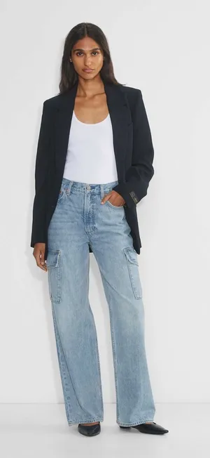 Aritzia denim forum 7 Yrs Bleu Taboo The Farrah Hi-Rise wide Cargo Jean size 25 thumbnail 1