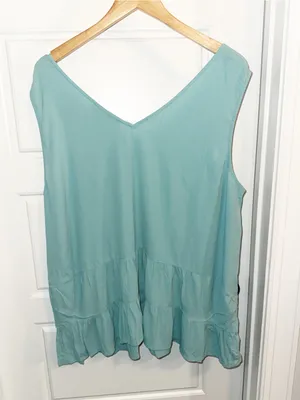LOFT Teal V-Neck Sleeveless Ruffle Tunic thumbnail 4