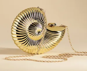 Gold Nautilus Shell Clutch Crossbody Purse Metallic Hard Case Evening Bag thumbnail 1