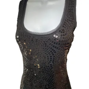 White House Black Market S Black Sequin Sleeveless Top Scoop Neck thumbnail 2