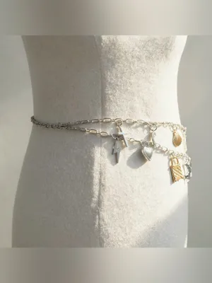 Y2K 2000s style Silver charm waist belt with various charms thumbnail 2