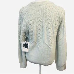 NWT PEARL BEADED CABLE KNIT SWEATER Mint Green‎ Quiet Luxury Old Money Coquette thumbnail 3