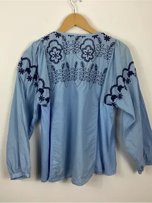 One September Blue Paulette Embroidered Eyelet Top Size Small thumbnail 5