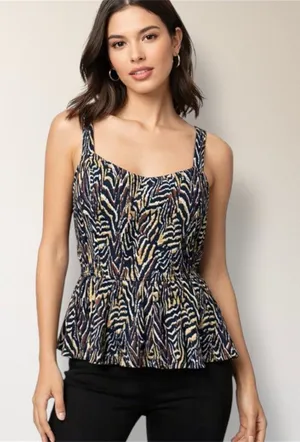 Anthropologie‎ Jaime L Zebra Animal Print Peplum Tank Top Black Tan Sweetheart thumbnail 1